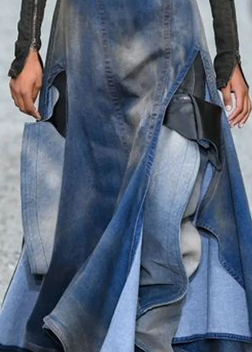 Blue Asymmetrical Patchwork Denim Skirts Summer