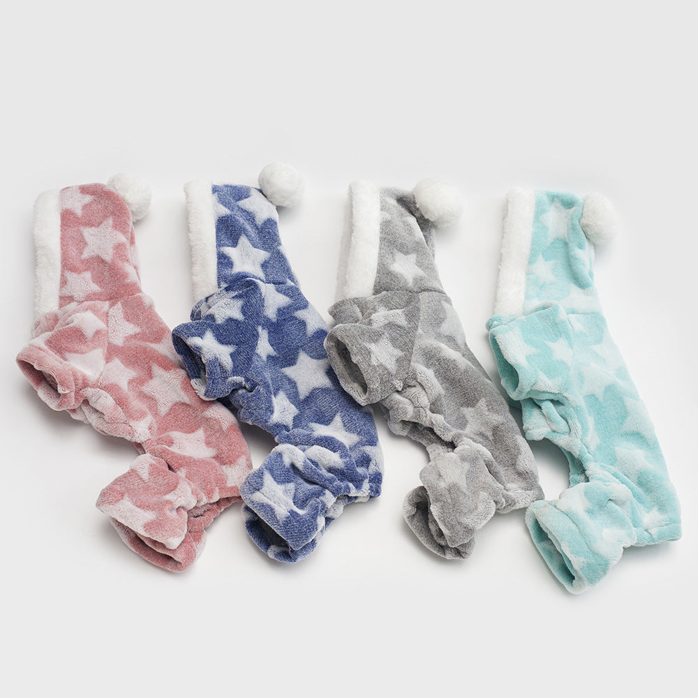 Star Printed Fleece Dog Cat Jumpsuits Pajama