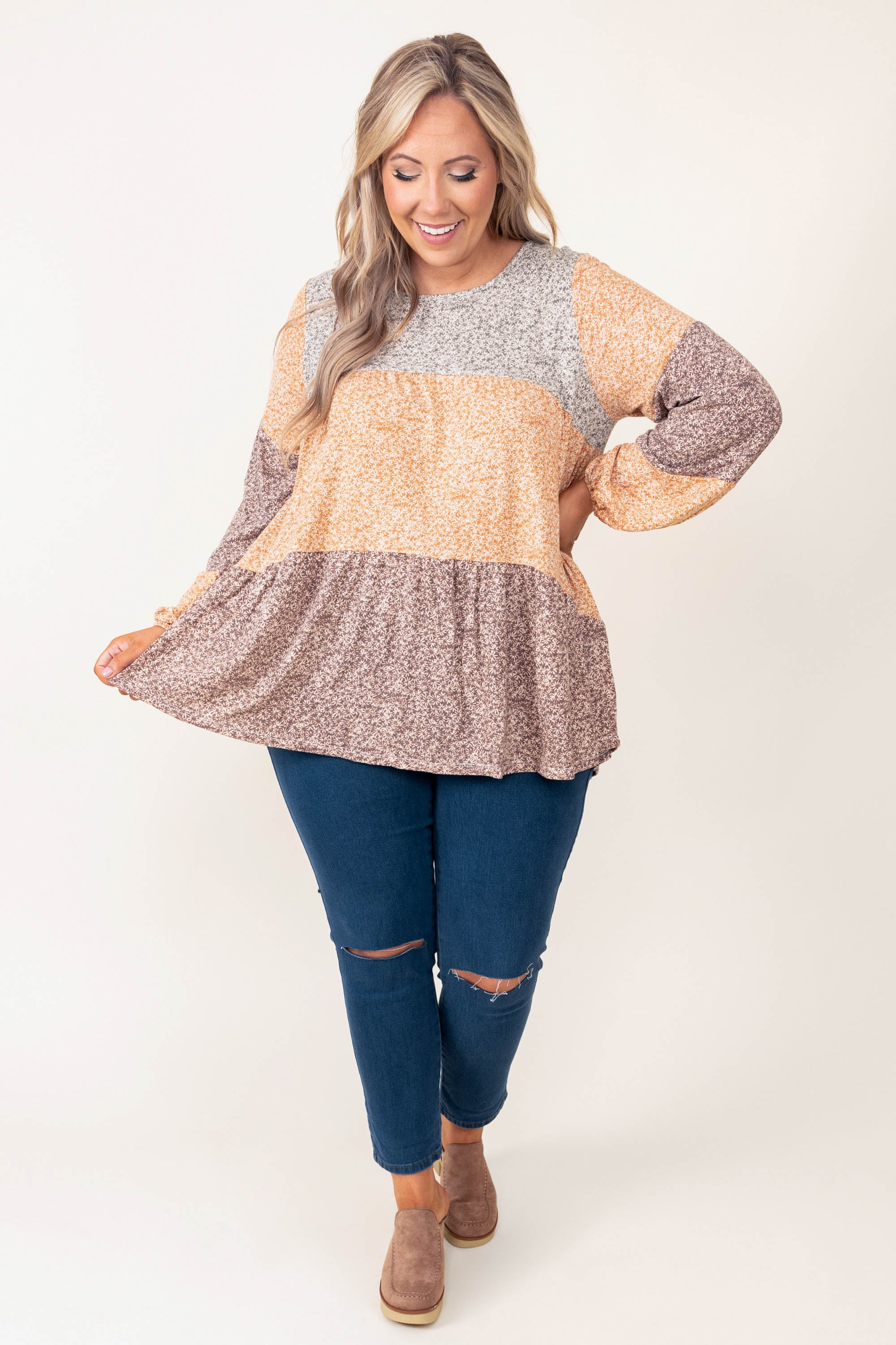 Nostalgic Heart Top. Mustard-Mocha