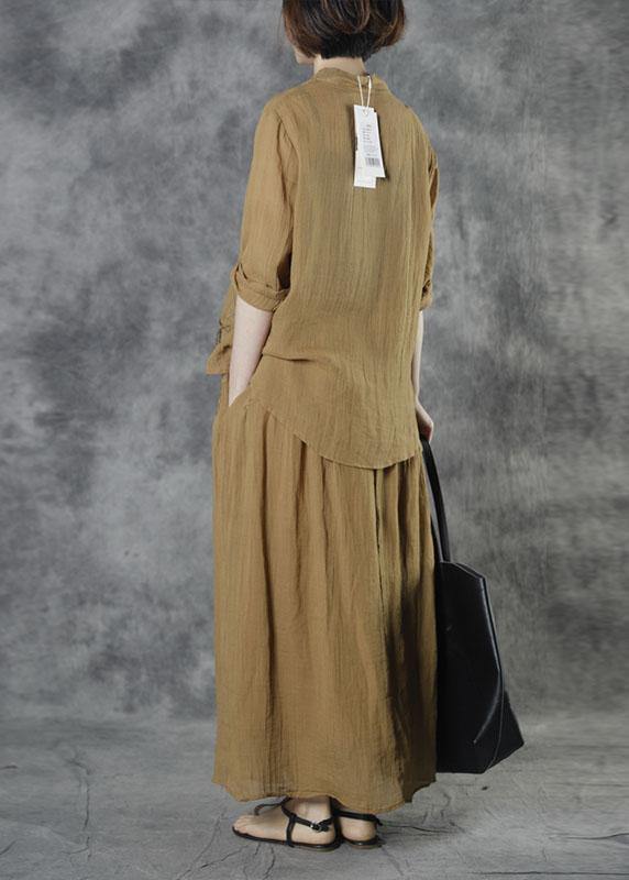 Italian Yellow Embroidered Tie Waist Fall Skirt