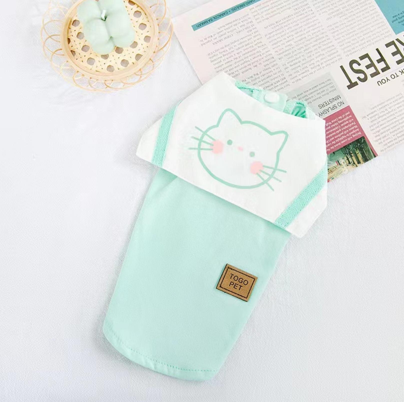 Summer Pet Vest with Naval Collar & Kitty Print