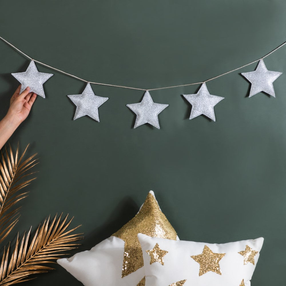 Festive Shimmery Star Bunting Silver 98 Inch