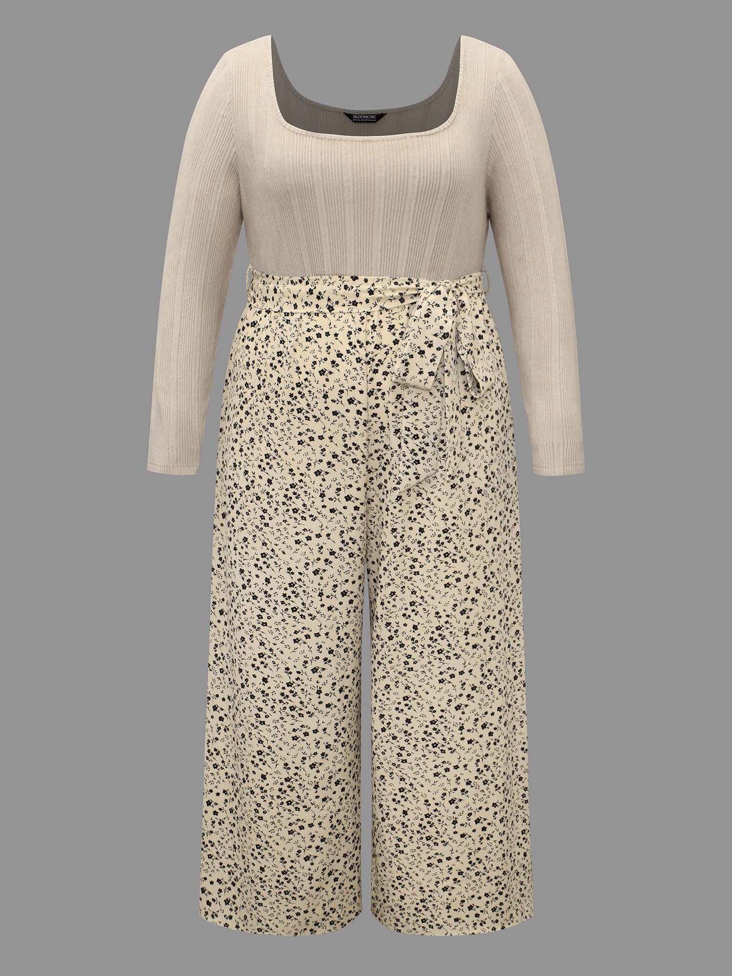 Textured Square Neck Belted Floral Jumpsuit