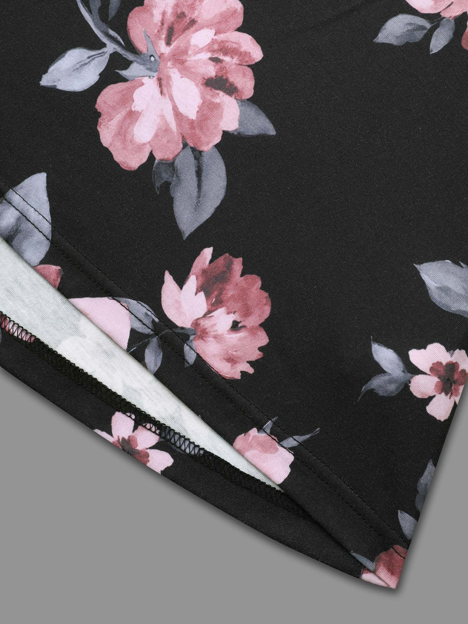 Floral Round Neck Asymmetrical Hem T-shirt