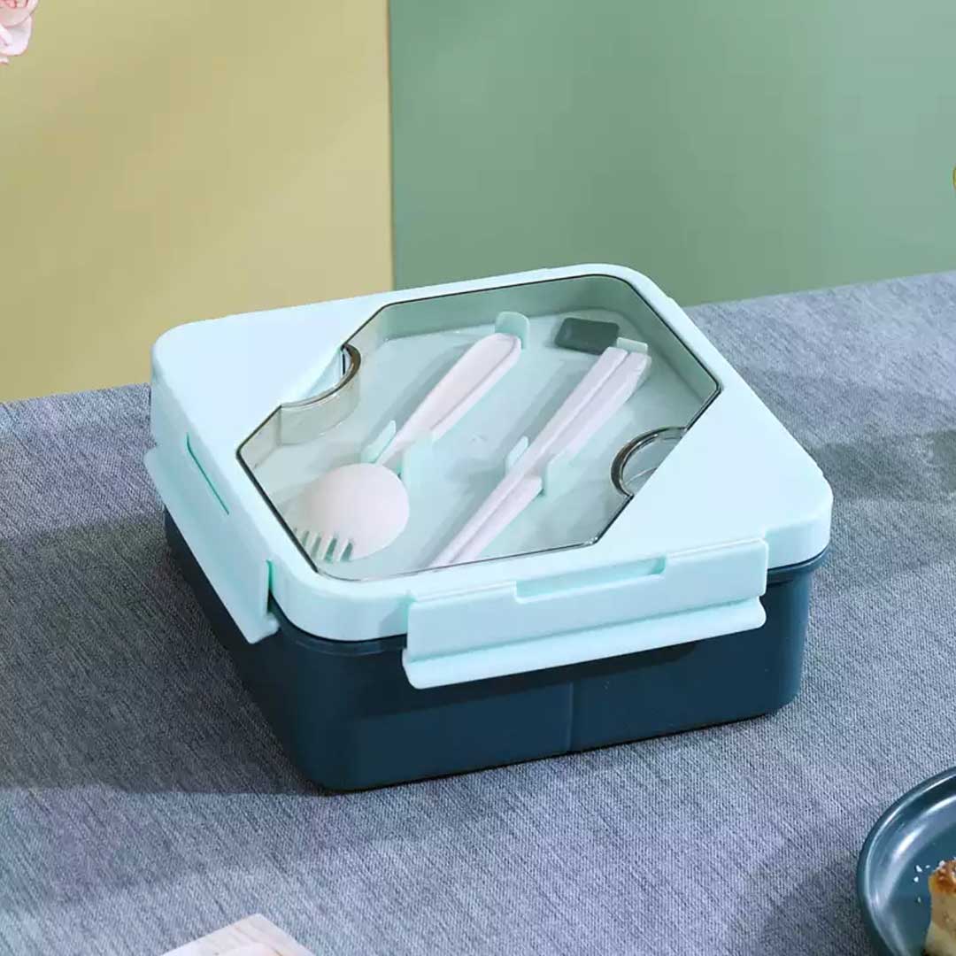 Lunch Box 3 Compartment With Utensils Eco-Friendly Leakproof Microwave Safe