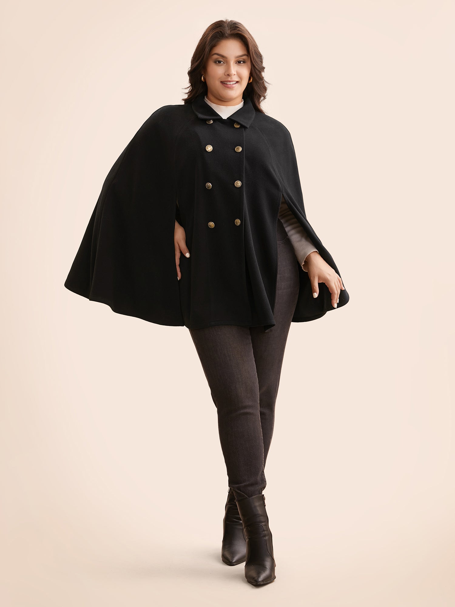 Double Breasted Cloak Sleeve Cape Overcoat
