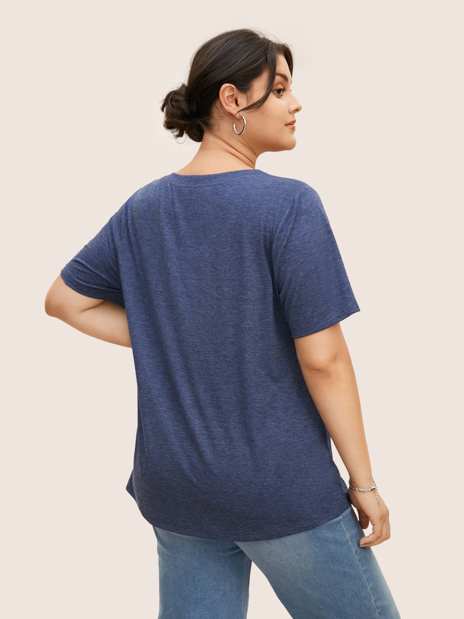 Moon and Star Print V Neck T-shirt