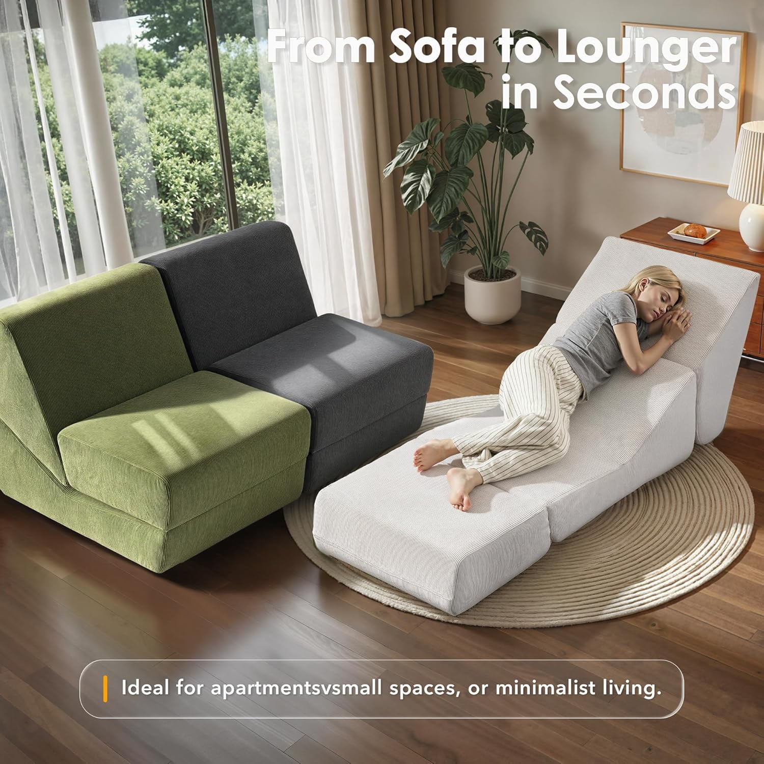 Folding Sofa Bed, 3 in 1 Convertible Sleeper Chair, Floor Couch with Back Support, Single Chair Bed for Living Room