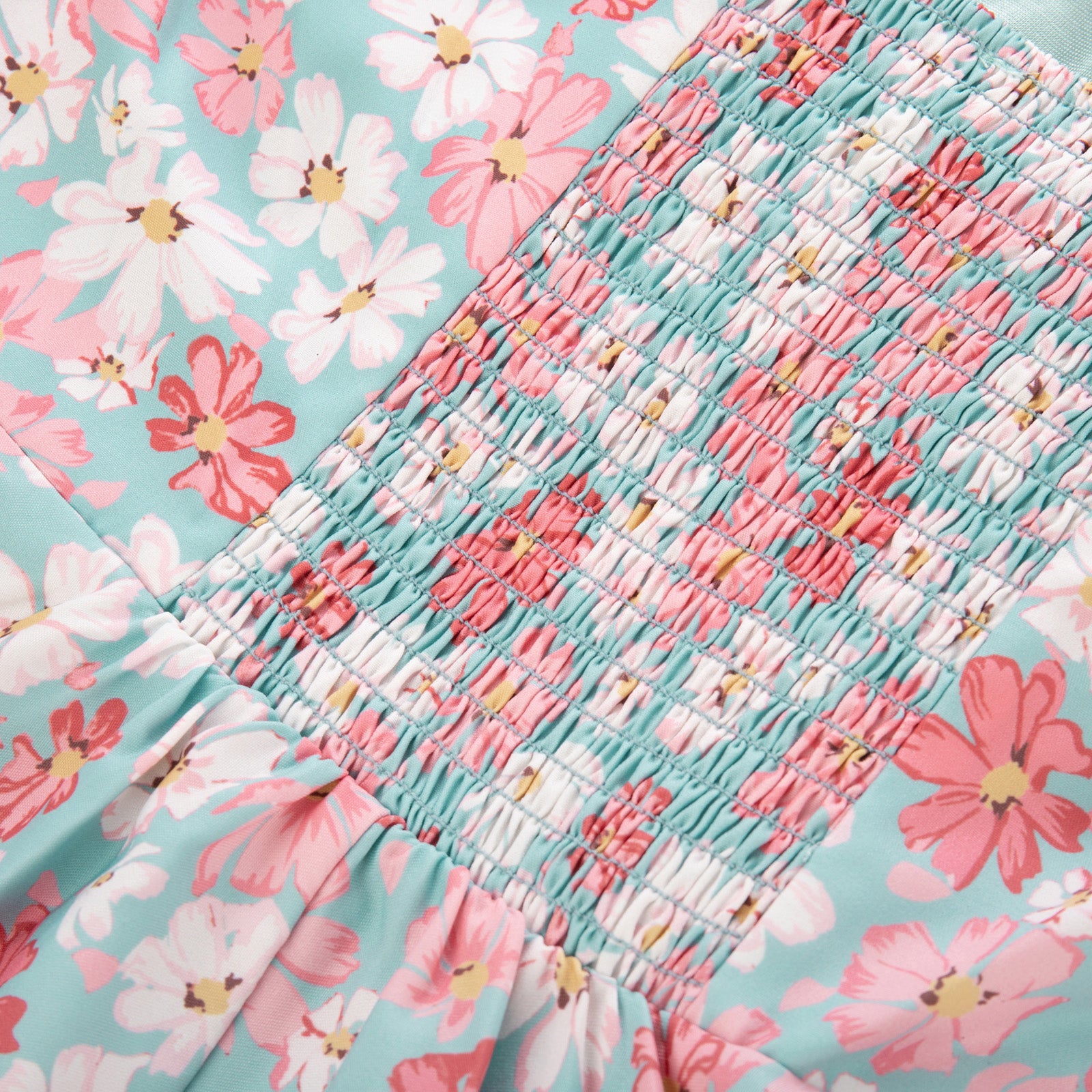 Vintage Floral Printed Defined Waist Dress Ruched Bodice Flared A-Line Dress