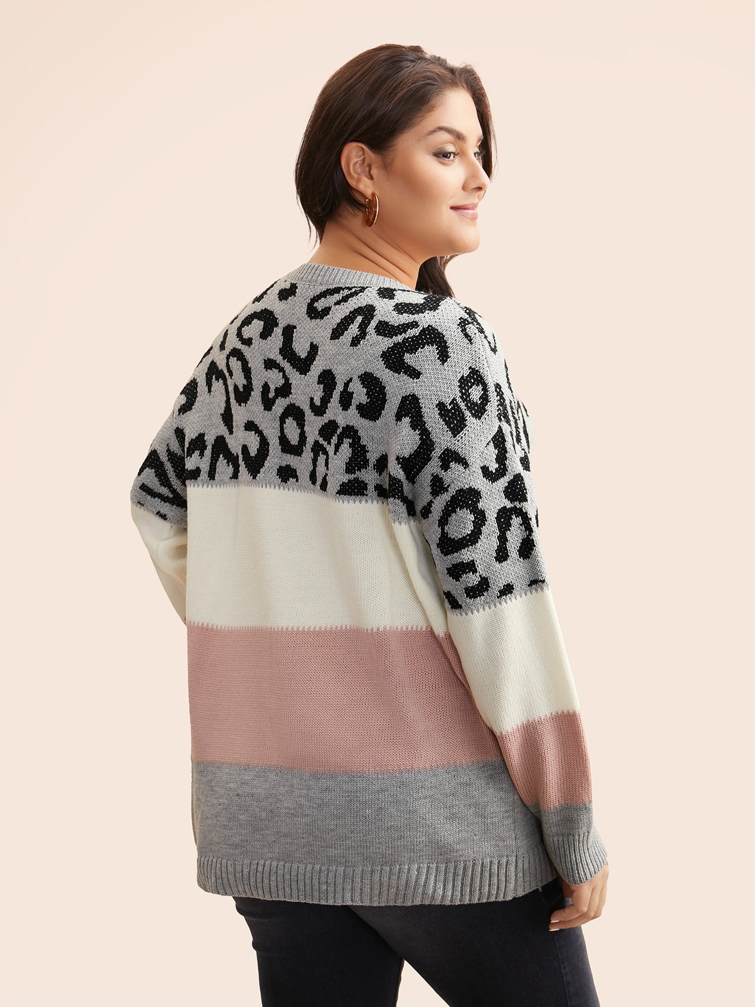 Leopard Print Contrast Patchwork Pullover