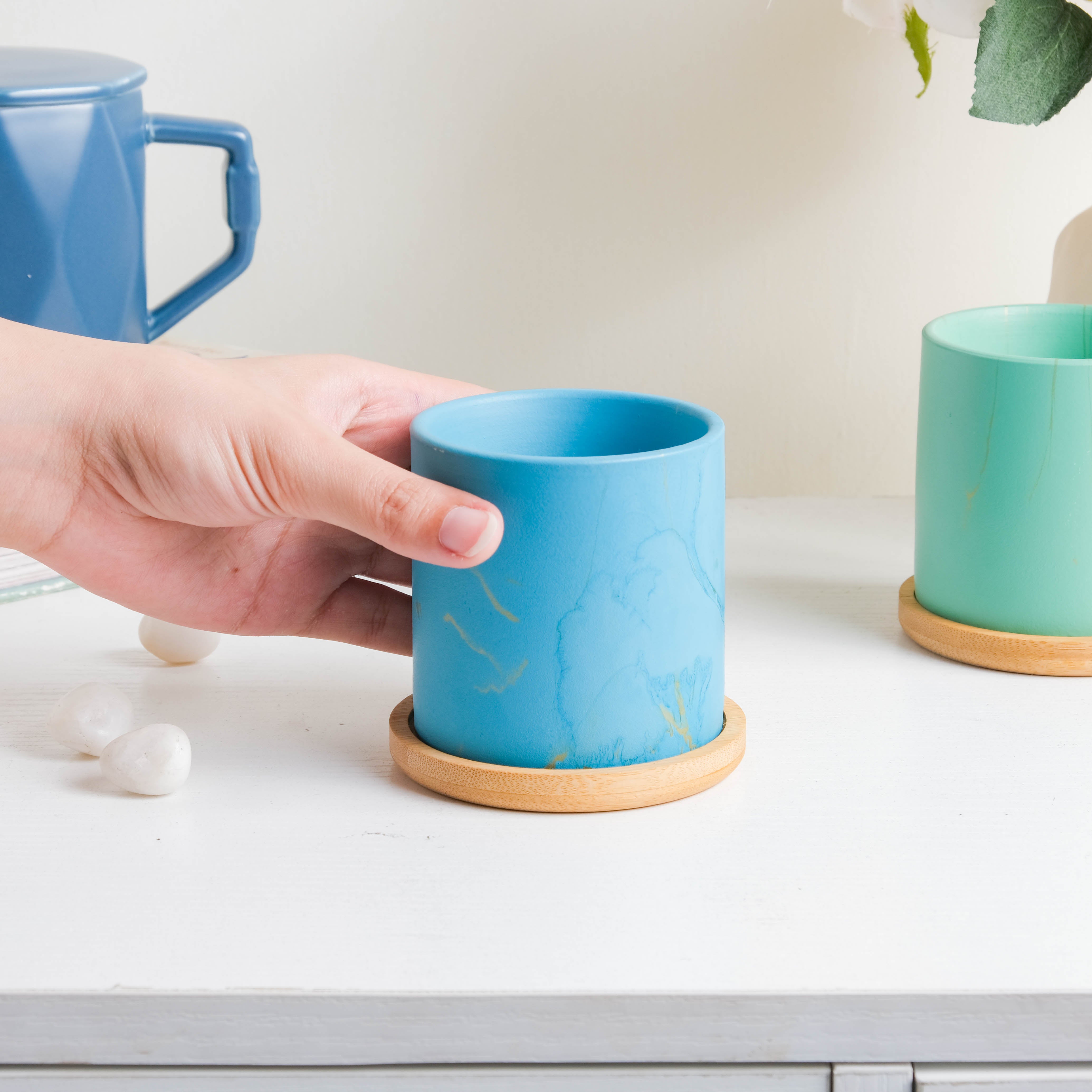 Summer Blue Planter With Coaster