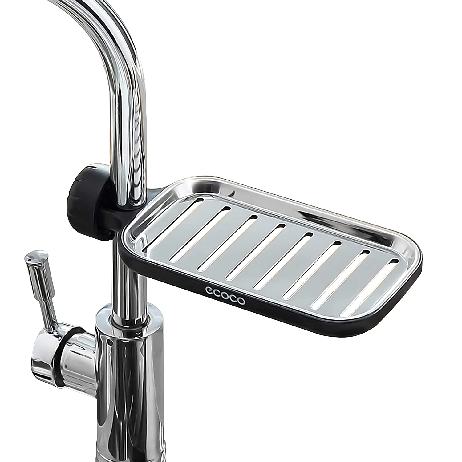 Faucet Storage Rack Shower Caddy For Kitchen And Bathroom. Hanging Organizer Stainless Steel Dish Soap Tray (Black)
