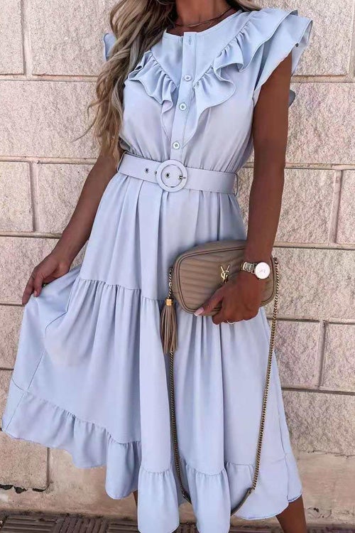 Fashion V Neck Belt Short Sleeve Dress