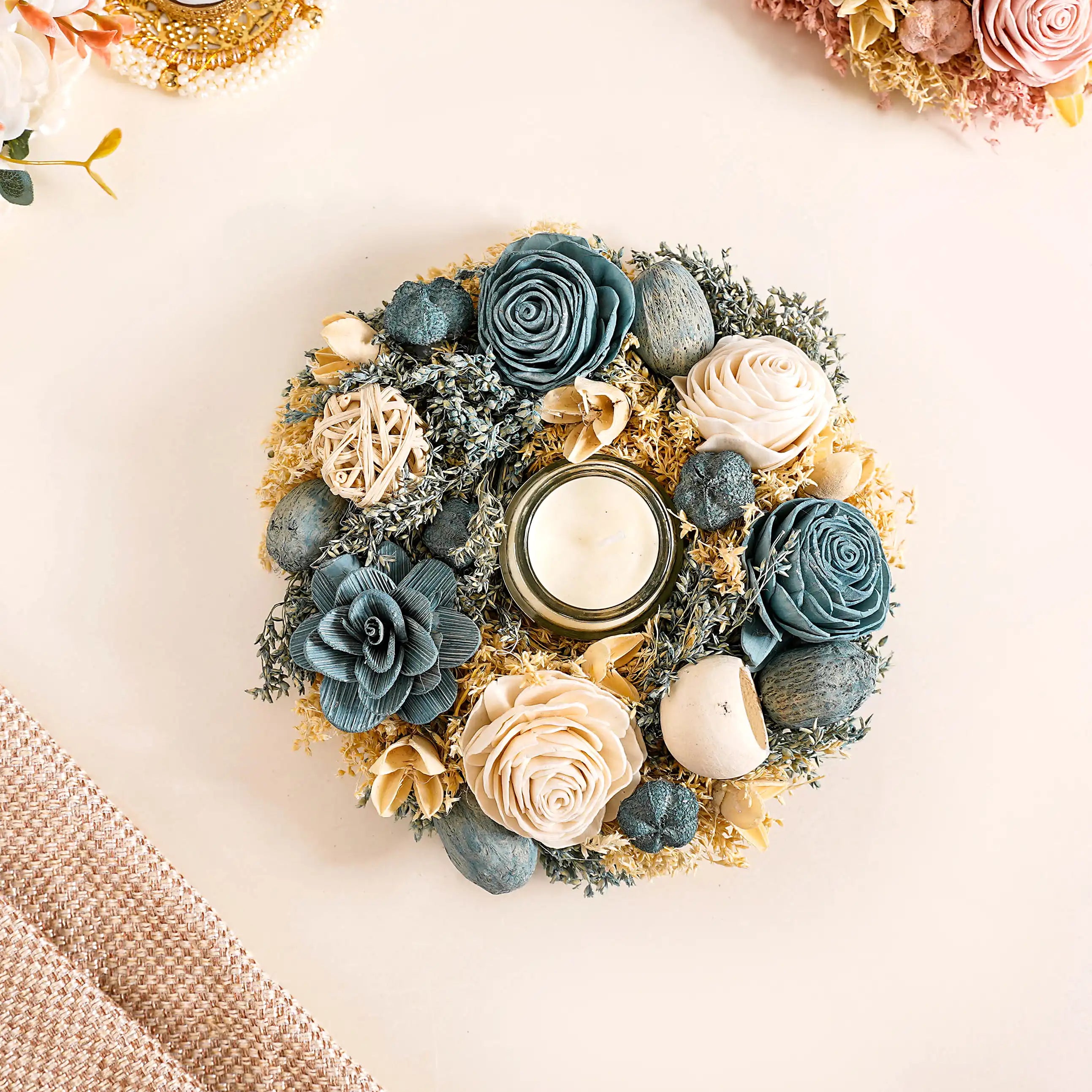 Sustainable Floral Wreath Garland Blue