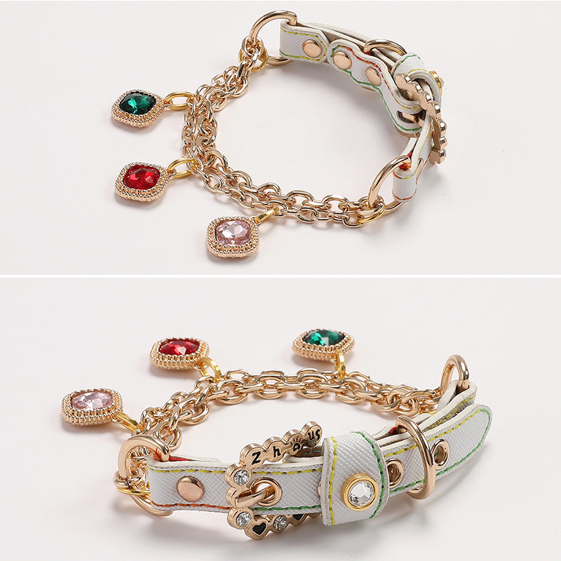Multicolor Rhinestone Dog Cat Collar&Leash