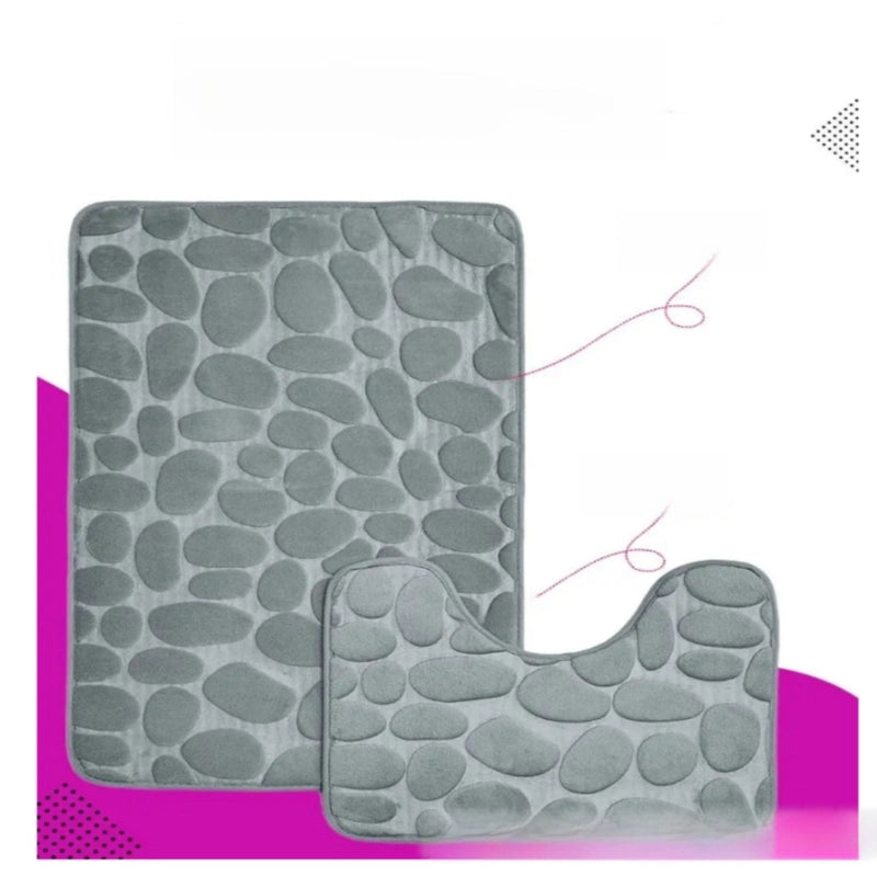 Pebble Pattern Toilet Three-piece Bathroom Absorbent Floor Mat Quick-drying Toilet Coral Velvet Floor Mat Toilet Non-slip Mat