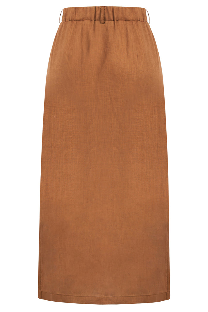 Linen Skirt Comfy Elastic High Waist Side Slit Straight Midi Skirt