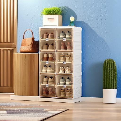 ANTBOX Shoe Organizer Storage Box, Portable Folding Shoe Rack For Closet With Magnetic Clear Door