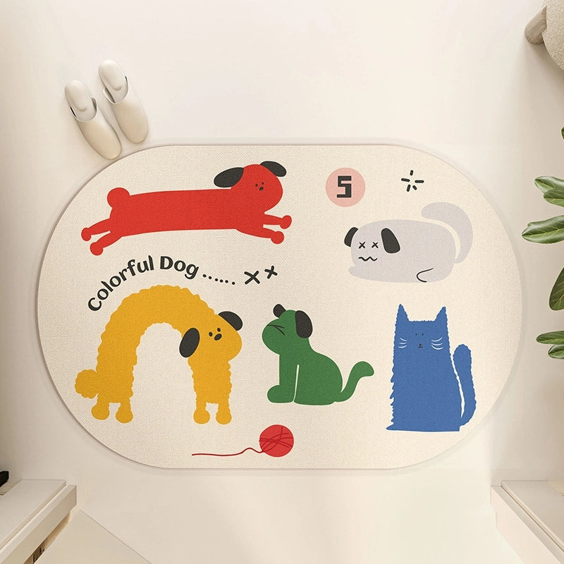Cute Cartoon Puppy Diatom Mud Mat Bathroom Absorbent Non-slip Toilet Door Quick-drying Foot Mat Bathroom Carpet
