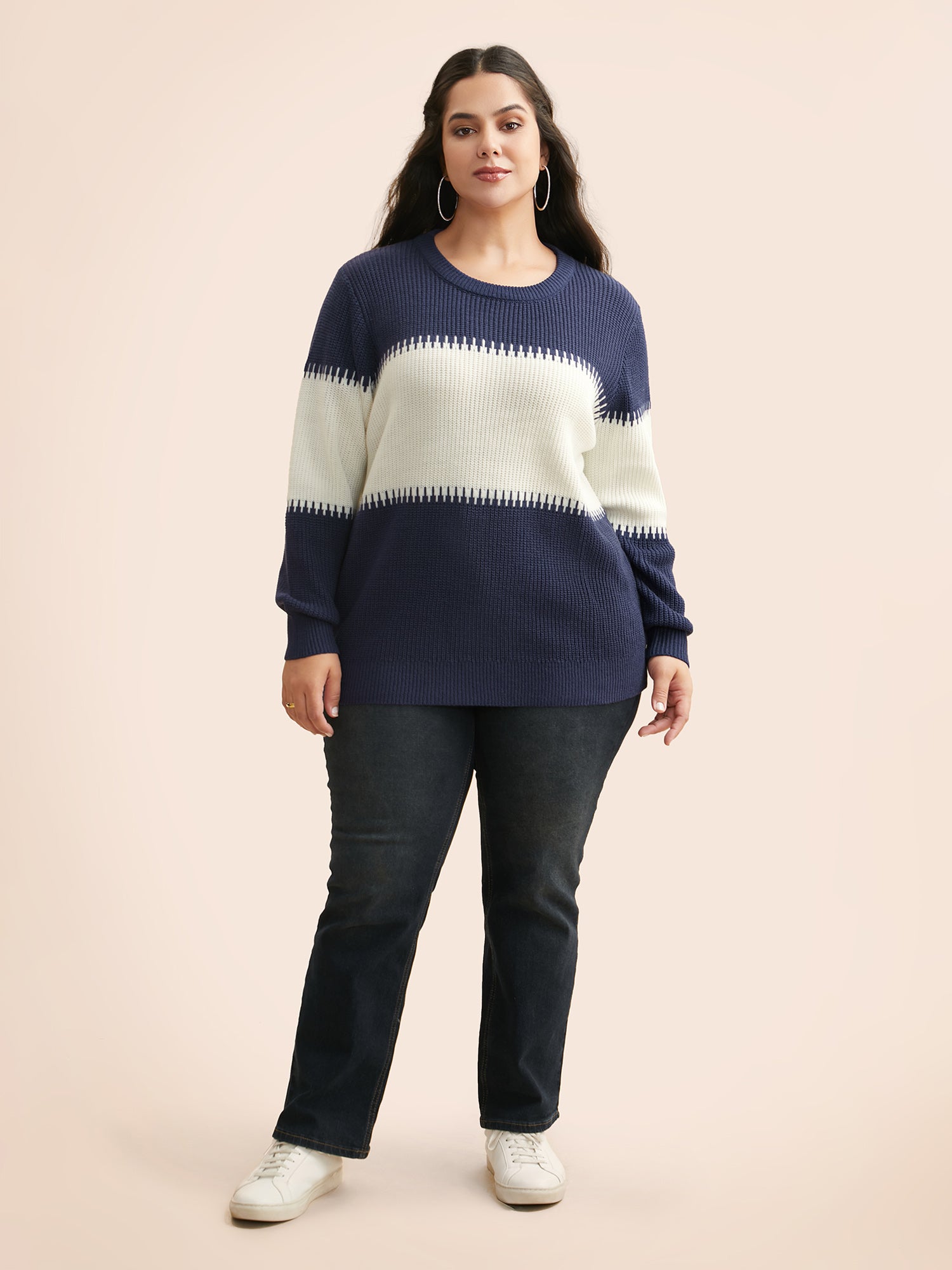 Crew Neck Contrast Patchwork Pullover