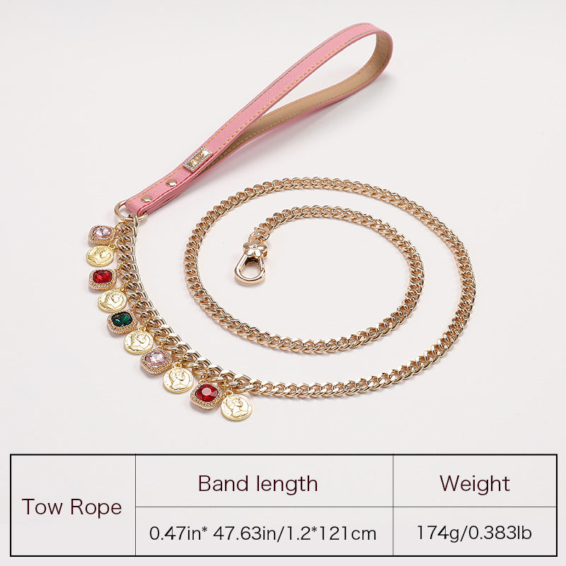 Multicolor Rhinestone Dog Cat Collar&Leash