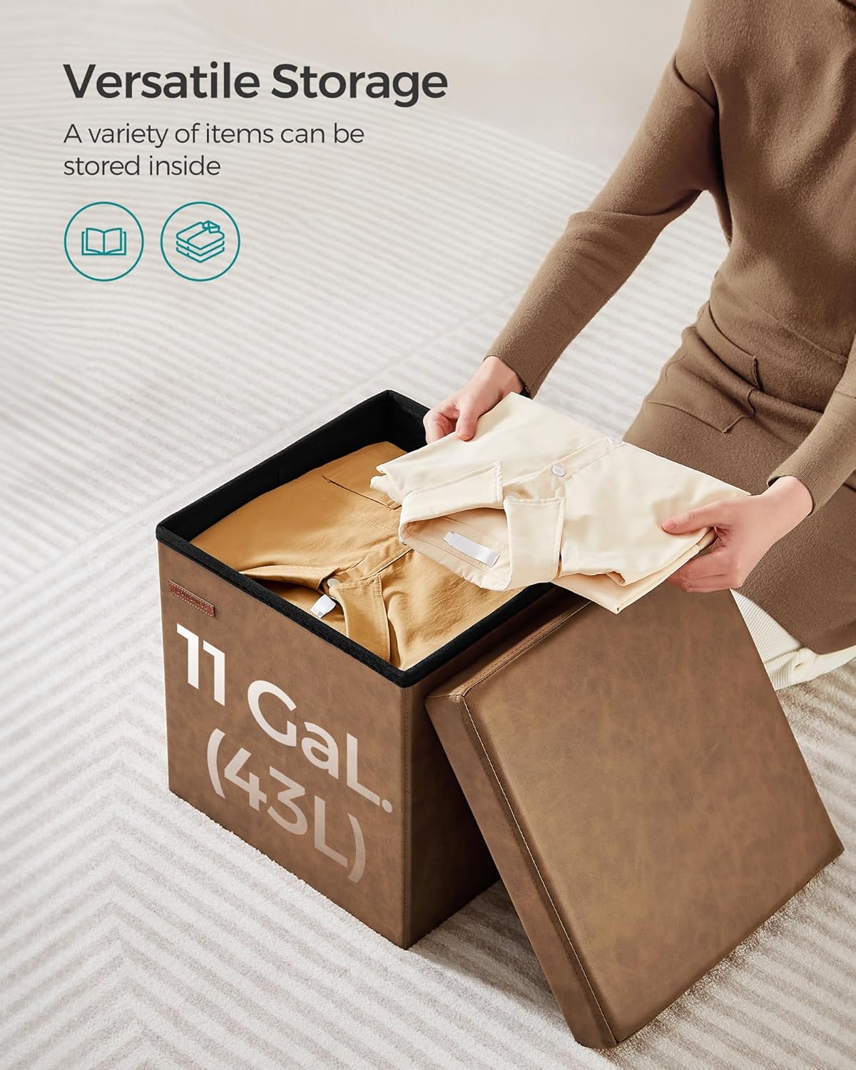 SONGMICS Mazie Collection - 43 Inches Folding Storage Ottoman Bench