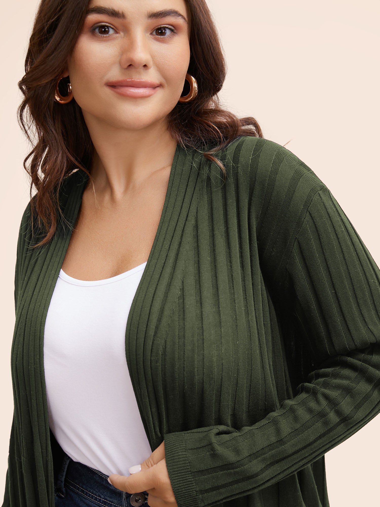 Plain Textured Kimono Collar Cardigan