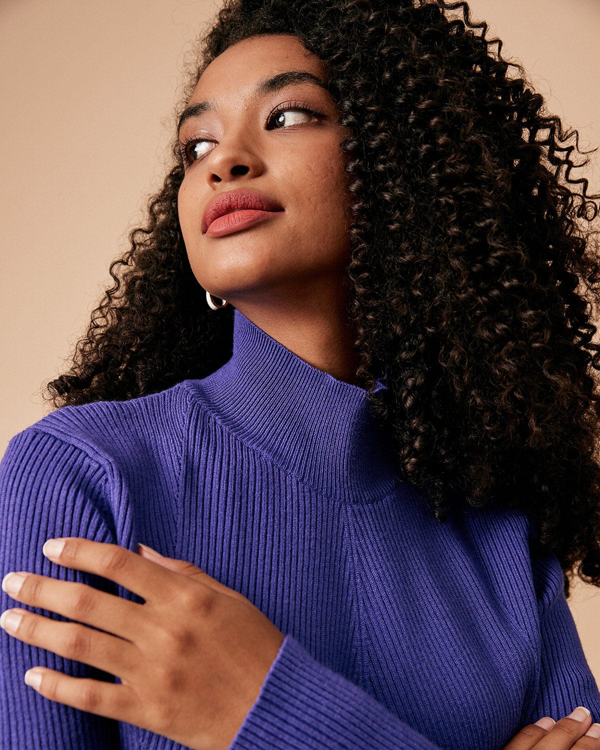 The Solid Mock Neck Slim Fit Knit Top