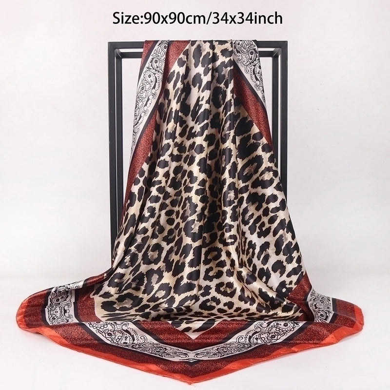 Women's Minimalist Classic Style Leopard Satin Printing And Dyeing Printing Silk Scarf