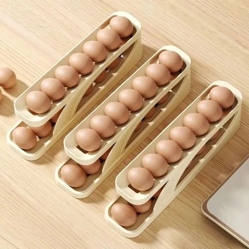 Automatic Scrolling Egg Rack. Double Layer Egg Dispenser. Counter Top Egg Storage Tray