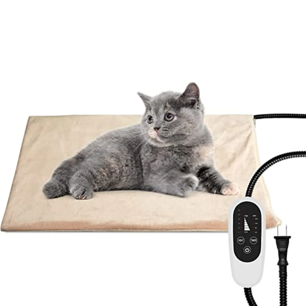 Heated Pet Mat With Steel-Wrapped Cord And Soft Fleece Cover