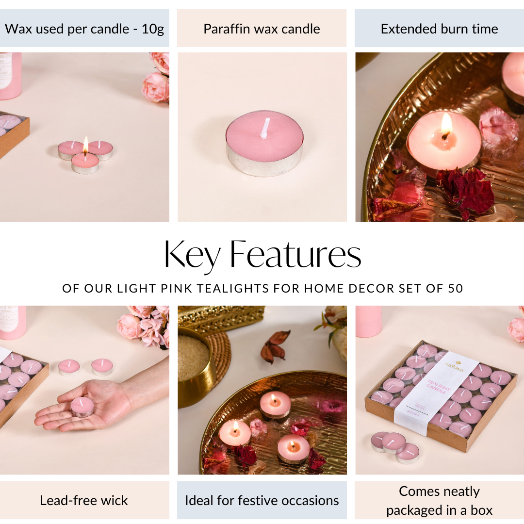 Tealight Candles For Home Decor Pink Set Of 50