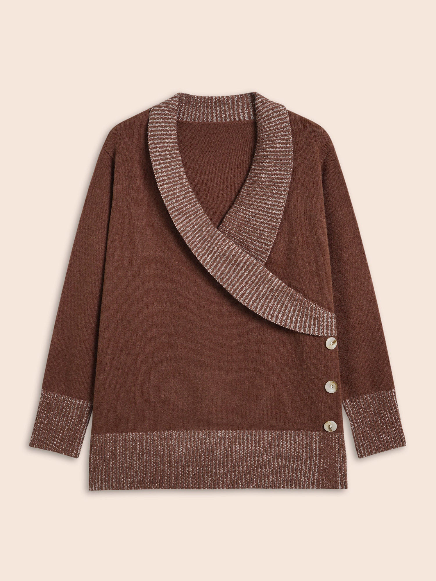 Overlap Collar Contrast Button Detail Pullover