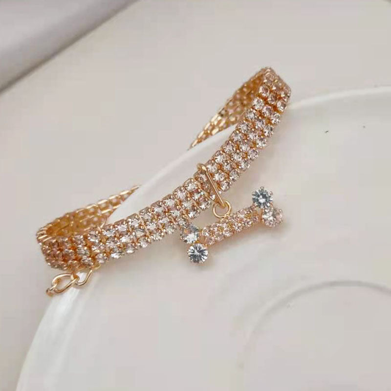 Rhinestone Bone Shaped Dog Collar