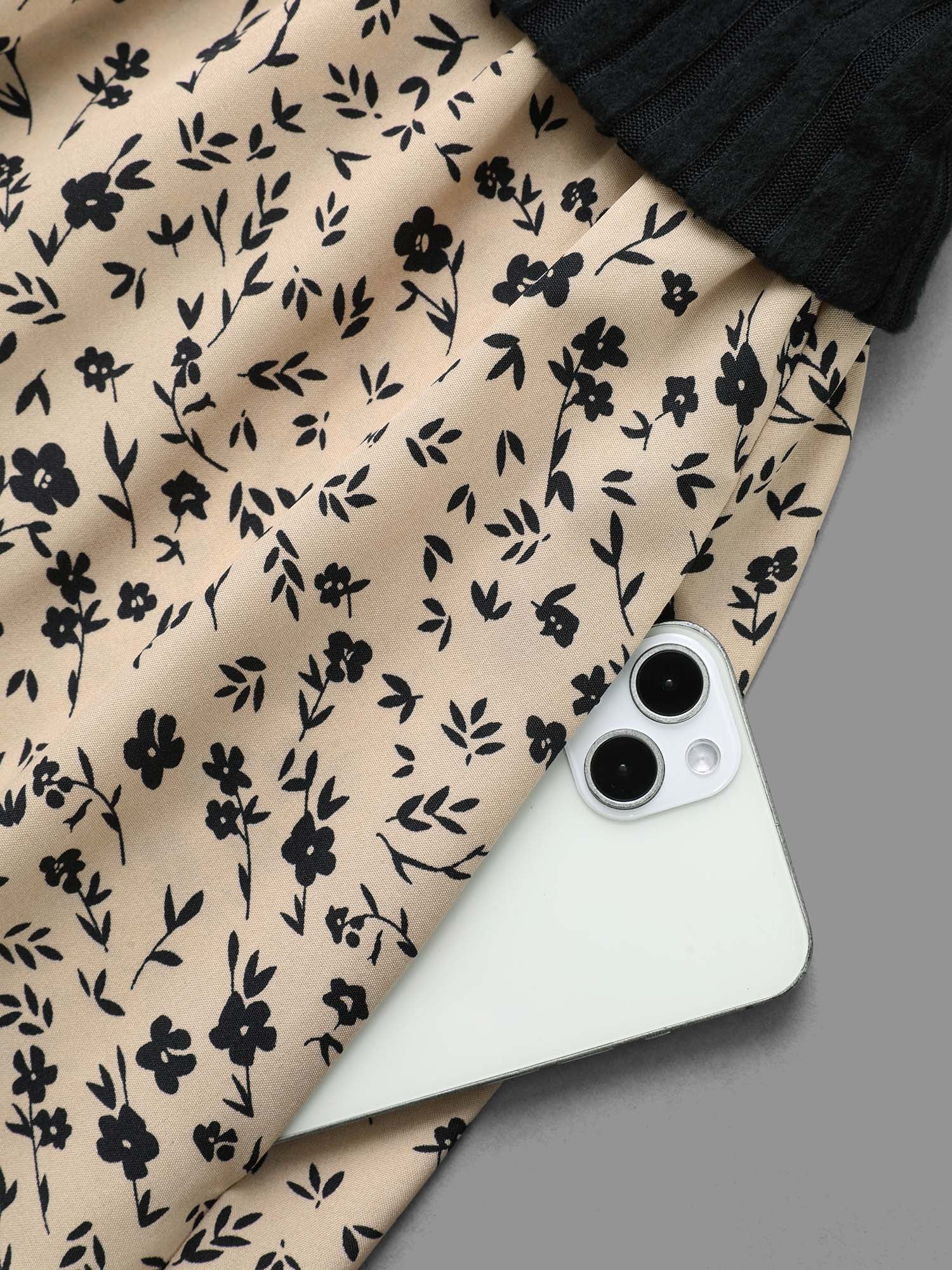 Ditsy Floral Texture Patchwork Midi Dress