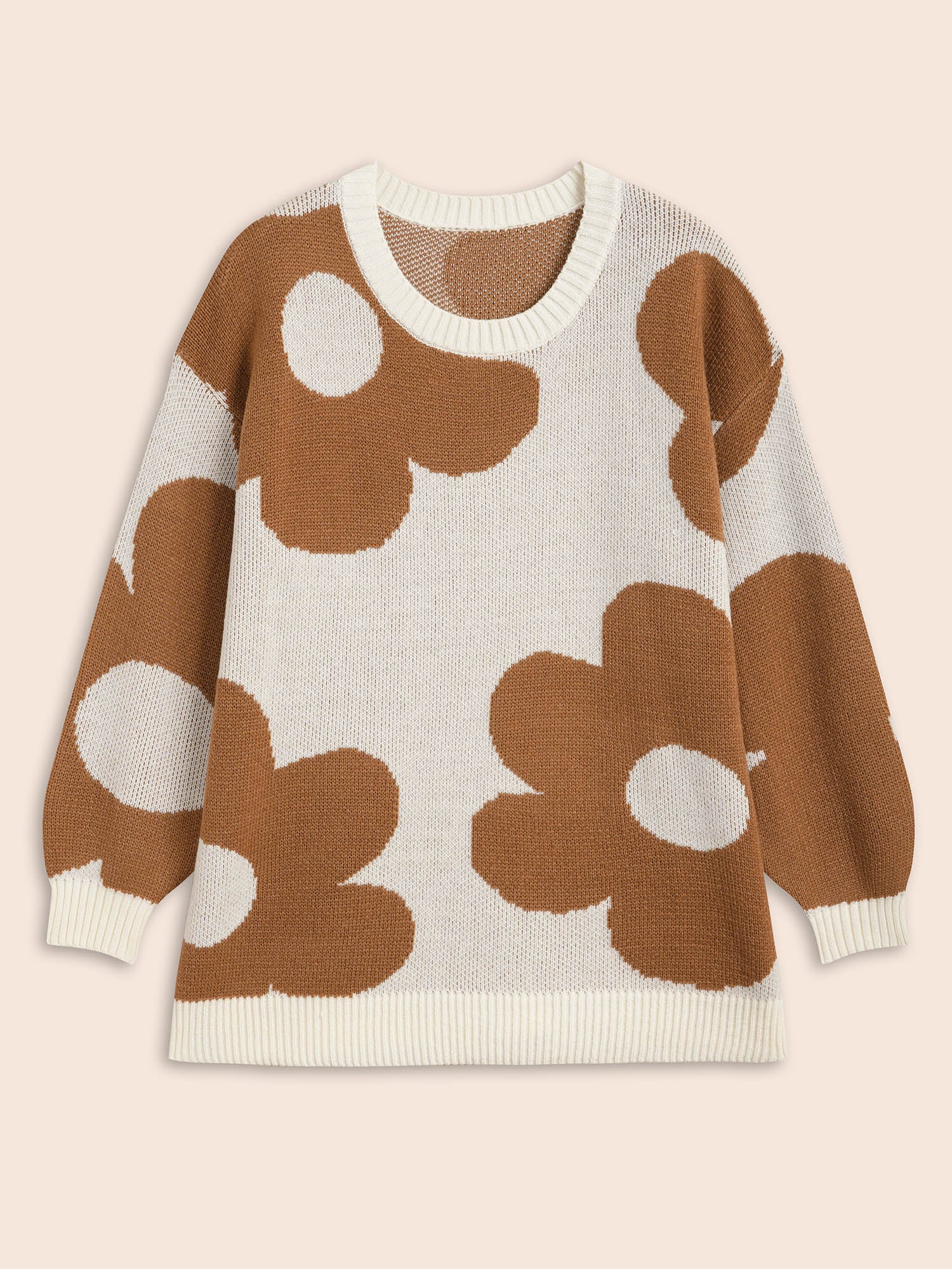 Floral Jacquard Drop Shoulder Sleeve Pullover