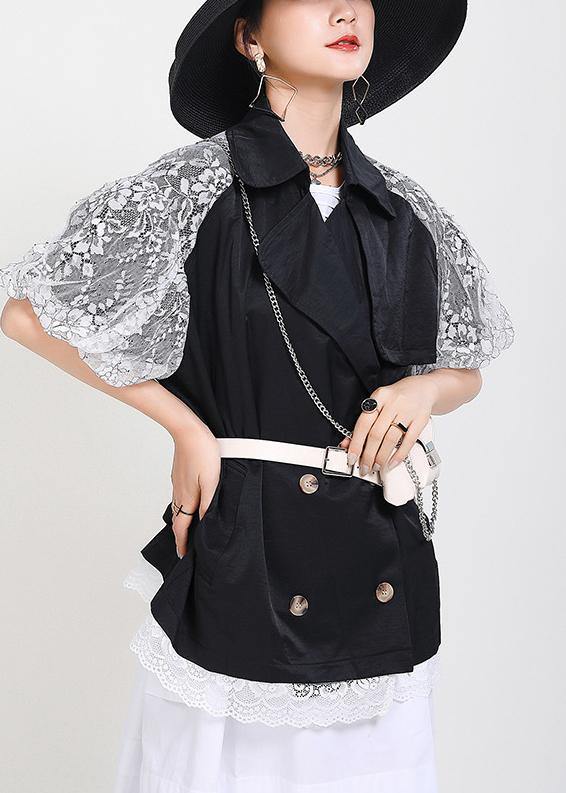 Chic Black Patchwork Lace Button Jacket Summer