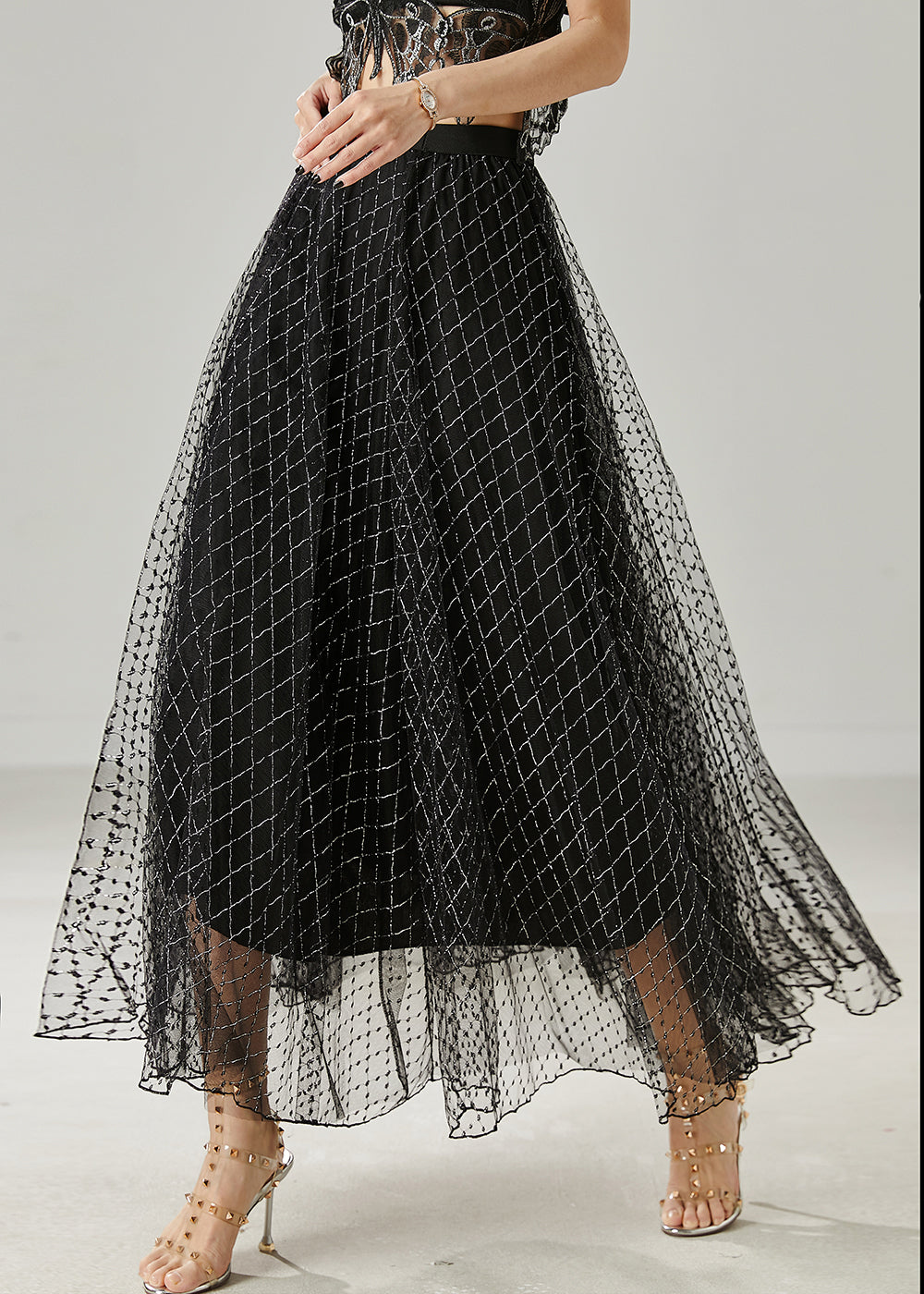 Style Black Plaid Exra Large Hem Tulle Skirts Summer