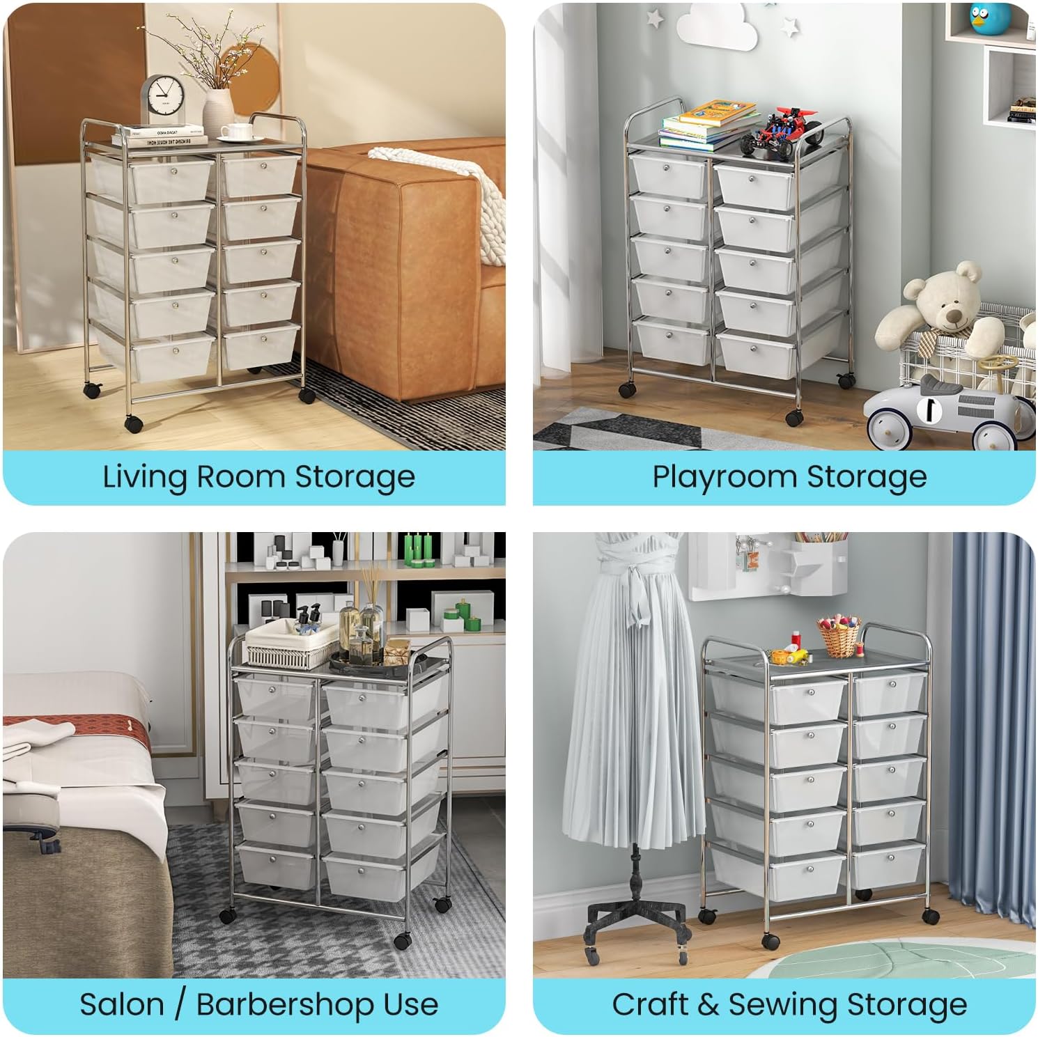 GIANTEX Stackable Storage Trolley with 10 Drawers with Lockable Wheels for Kitchen, Bathroom, Office, 65.5 x 37 x 87 cm