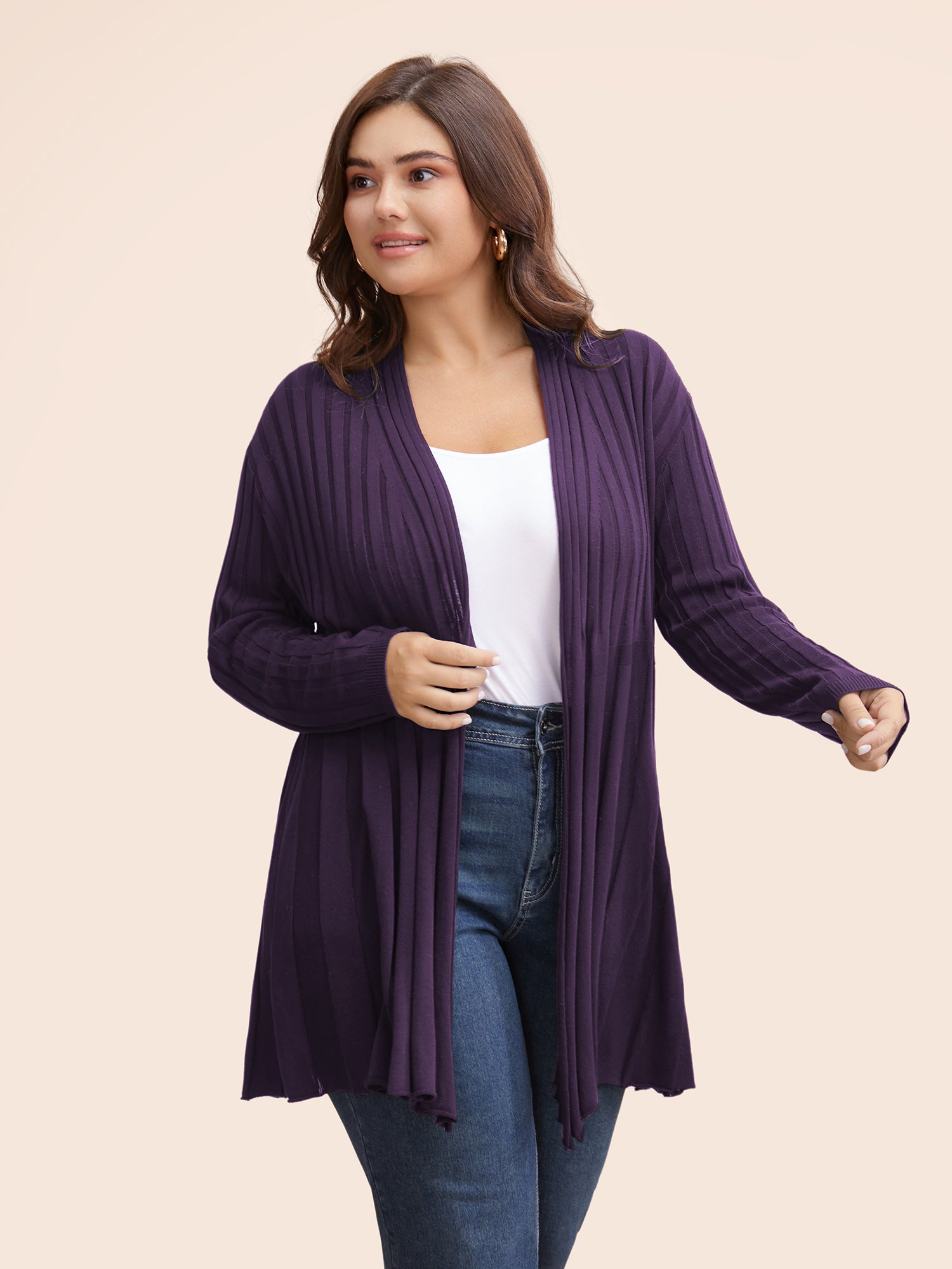 Plain Textured Kimono Collar Cardigan