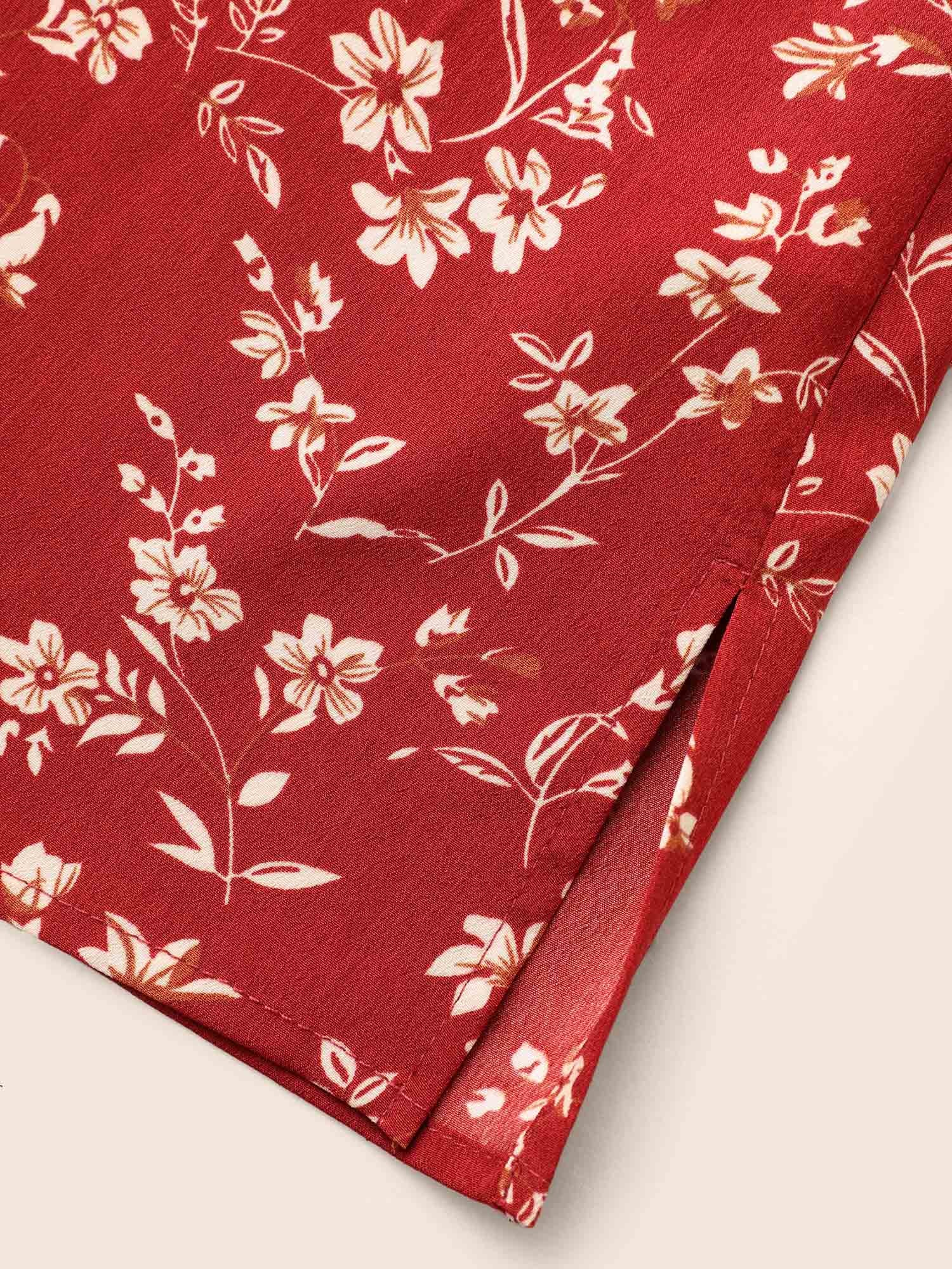 Ditsy Floral Split Hem Gathered Blouse