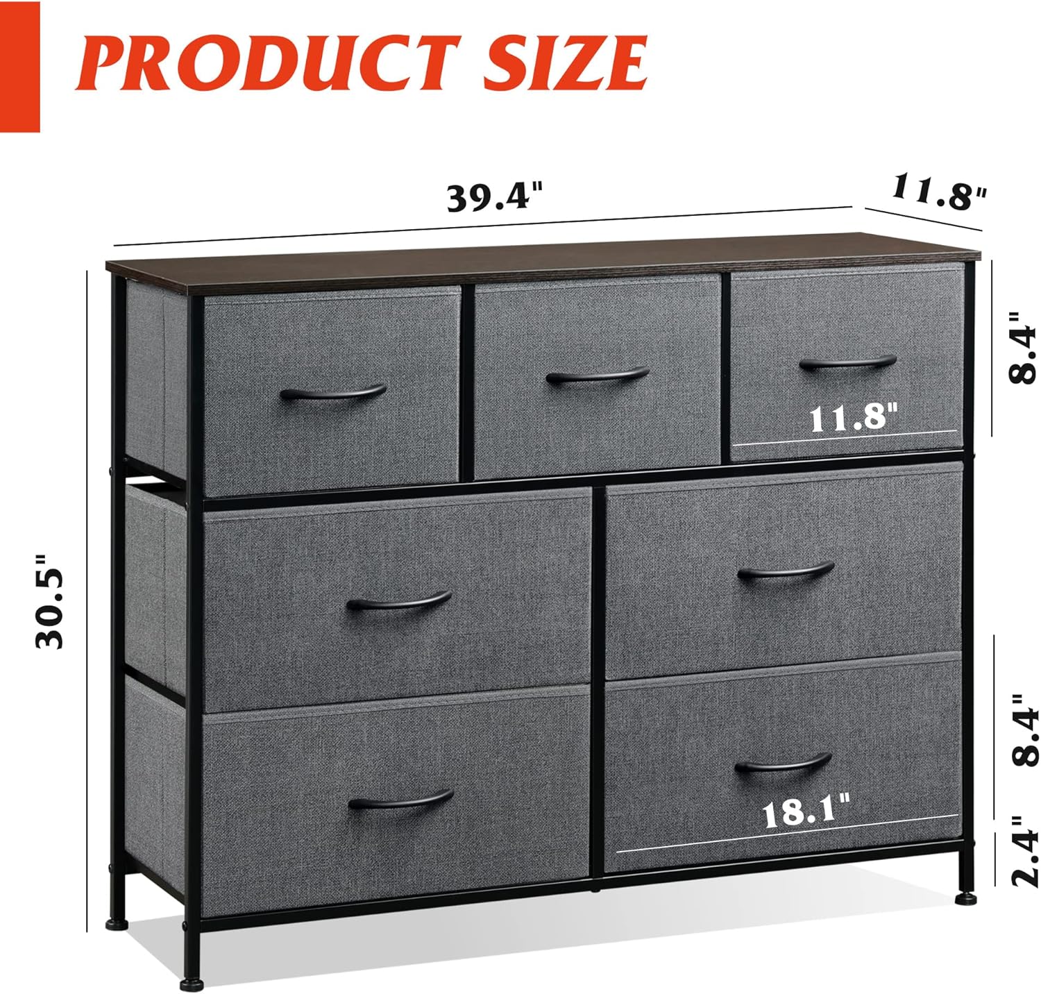 WLIVE 7 Drawer Dresser TV Stand, Dressers for Bedroom, Fabric Storage Tower