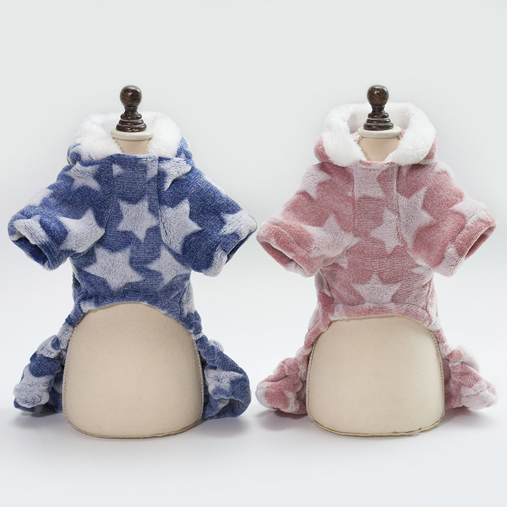 Star Printed Fleece Dog Cat Jumpsuits Pajama