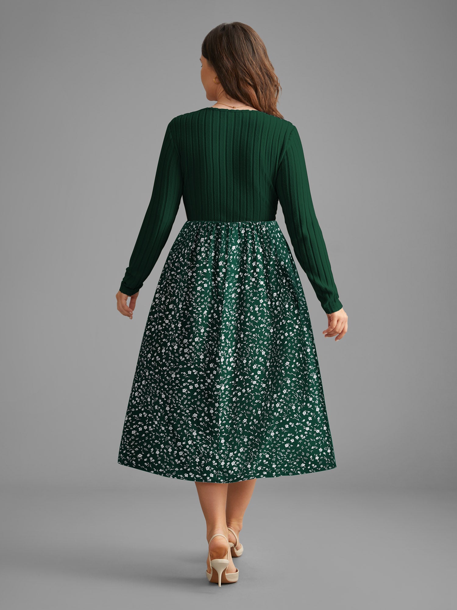 Ditsy Floral Patchwork Texture Midi Dress