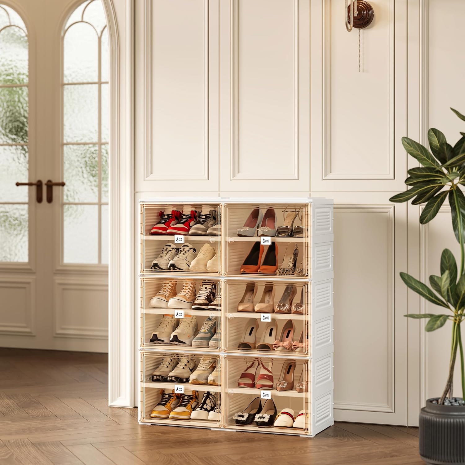 ANTBOX Portable Shoe Rack Organizer for Closet Entryway, Stackable Sneaker Storage Shoe Cabinet with Magnetic Clear Door, Large Plastic Storage containers Bins with Lids 5 Tiers 20 Pairs