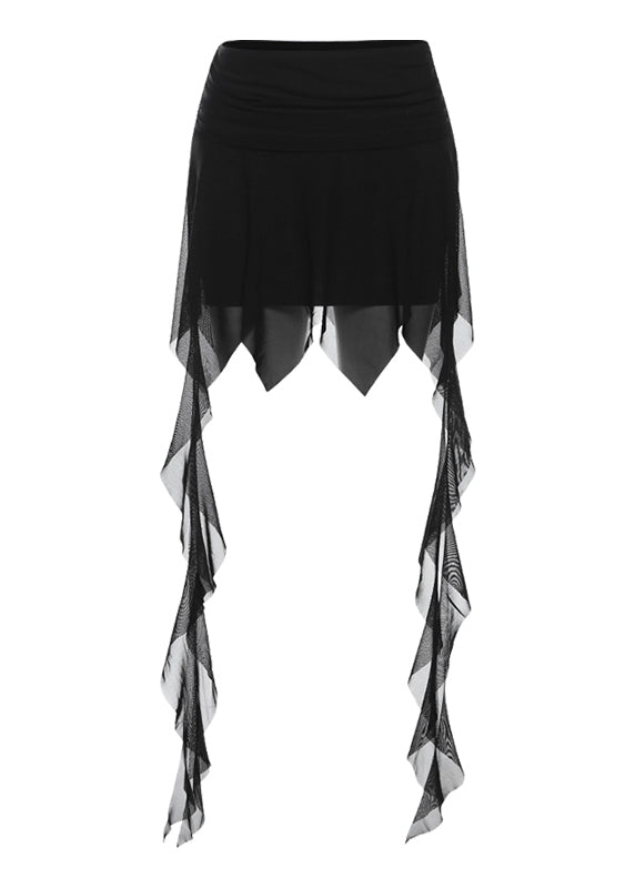 Tulle Patchwork Ribbon High Waisted Asymmetrical Skirts