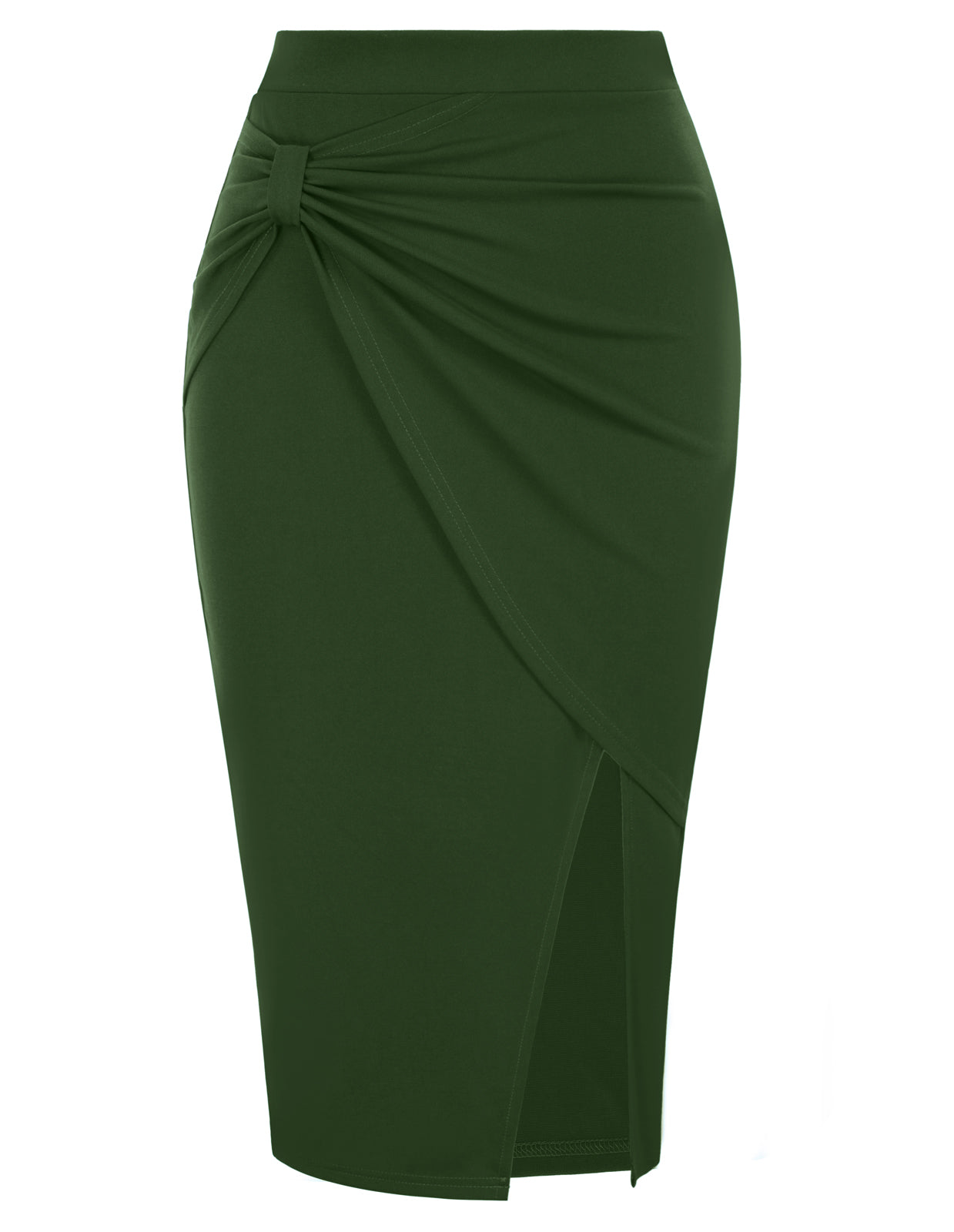 Slit Wrap Bodycon Knee Length Midi Pencil Skirt High Waisted Work Business Skirts