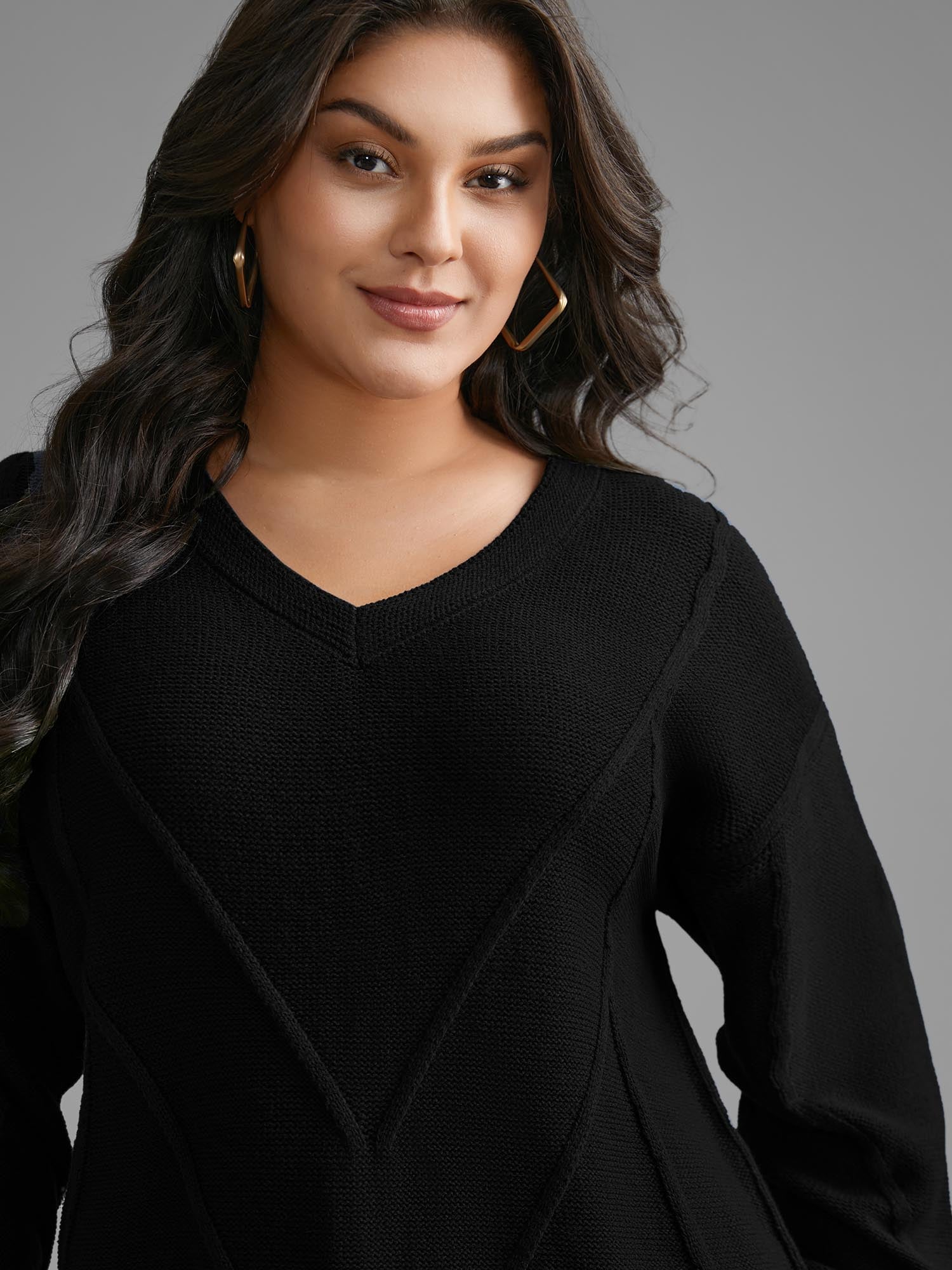 V Neck Cable Knit Texture Pullover