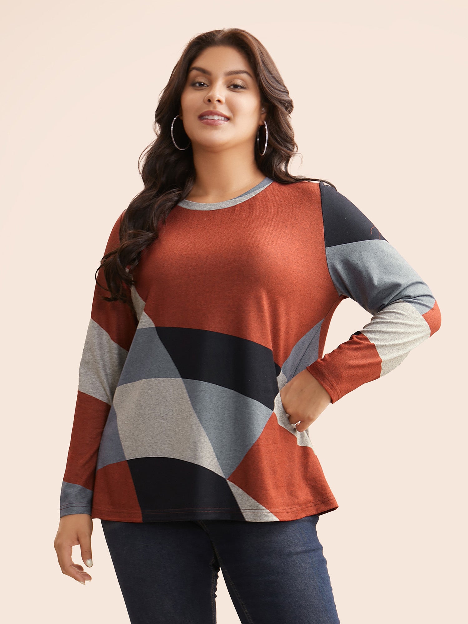 Round Neck Colorblock Contrast T-shirt