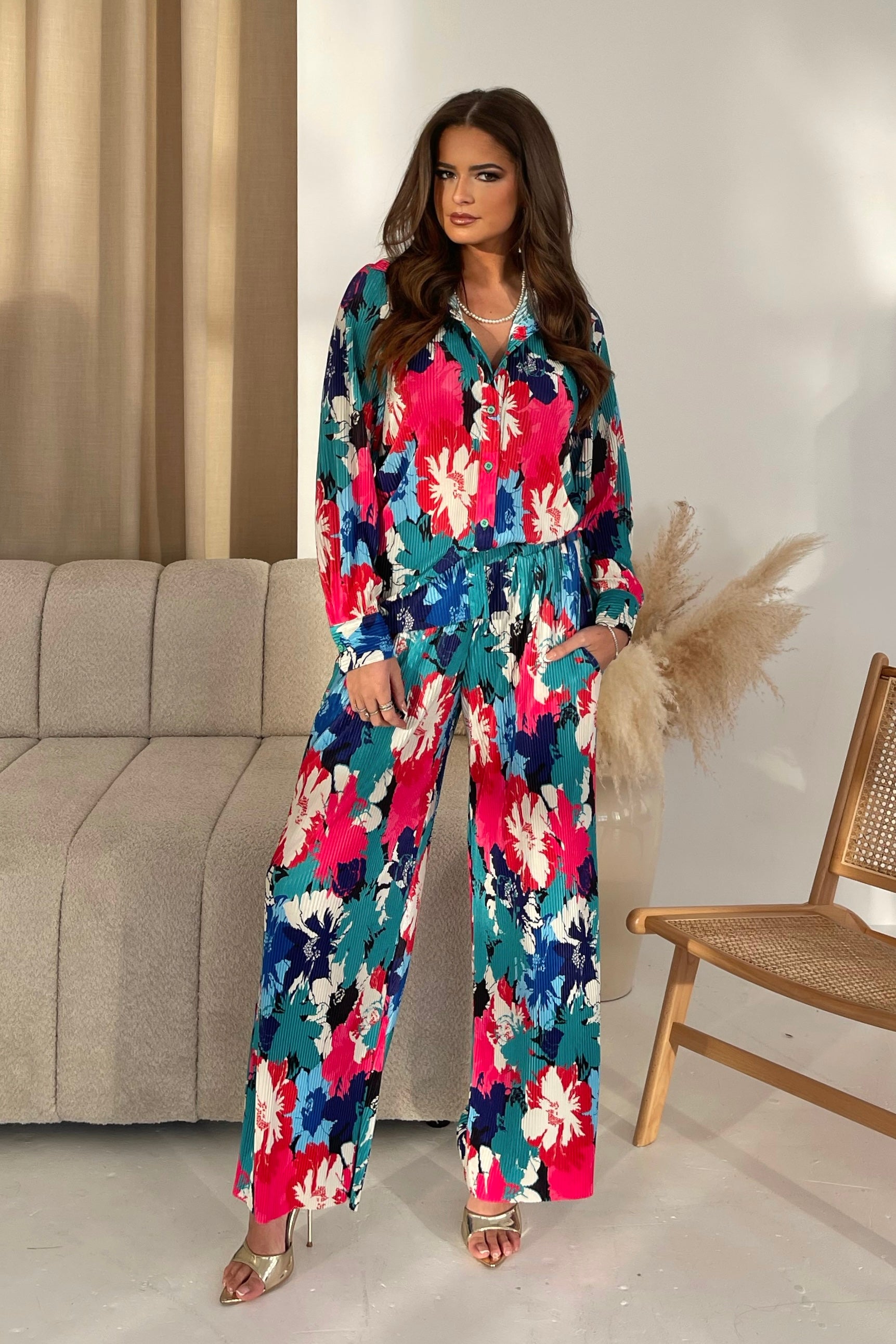 Esti Multi Plisse Shirt and Trouser Co-ord Set